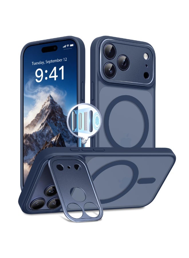 GolbinBox for iPhone 17 Pro Max Case with Stand,Compatible with MagSafe,[Camera Control][Military Drop Protection] Shockproof Slim Translucent Matte Phone Cover for iPhone 17 Pro Max 6.9",Navy Blue